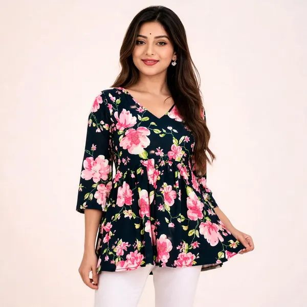 Black_Cotton_Floral_Print_Flared_Tunic_For_Women