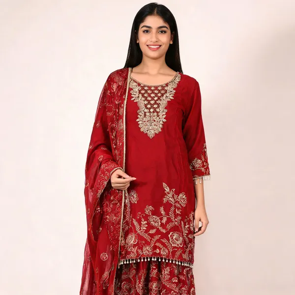 Red_Chinon_Straight_Embroidered_Kurta_Suit_Set_For_Women
