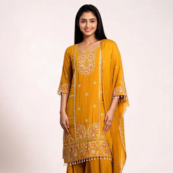 Mustard_Chinon_Straight_Embroidered_Kurta_Dupatta_Set_For_Women