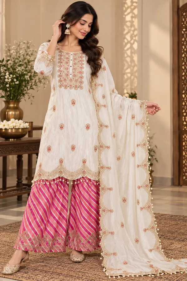 Pink_White_Chinon_Flared_Printed_Sharara_Suit_Set_For_Women
