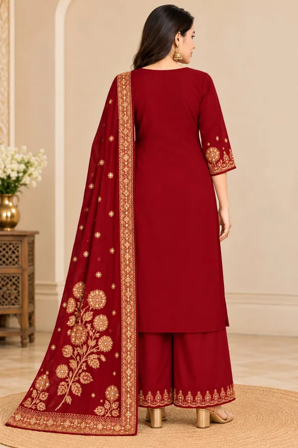 Women_Maroon_Embroidered_Kurta_Palazzo_Dupatta_Set_|_3_Piece_Ethnic_Wear_for_Women