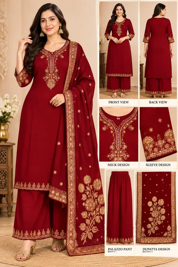 Women_Maroon_Embroidered_Kurta_Palazzo_Dupatta_Set_|_3_Piece_Ethnic_Wear_for_Women