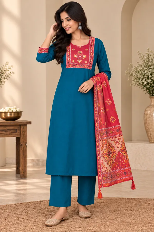 Blue_Cotton_Straight_Kurta_Suit_Set_For_Women