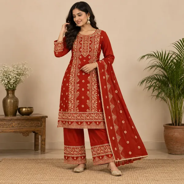 Red_Mul_Chanderi_Straight_Embroidered_Suit_Set_For_Women