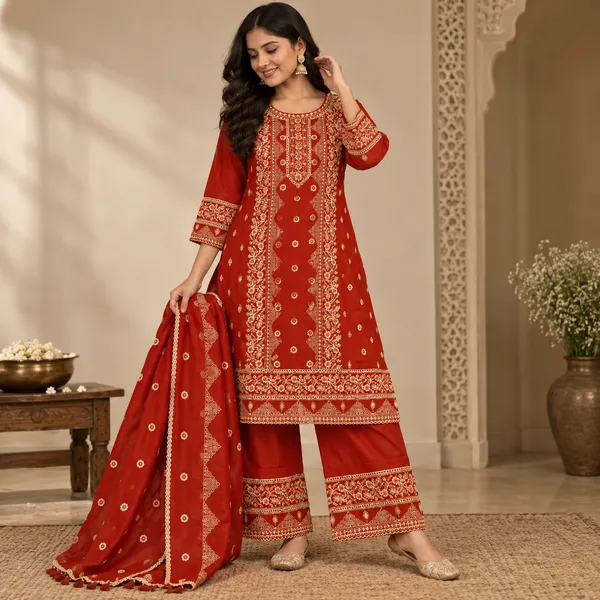 Red_Mul_Chanderi_Straight_Embroidered_Suit_Set_For_Women