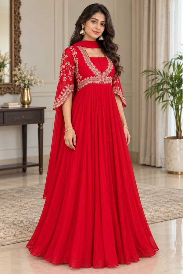 Red_Pure_Chinon__Gown_For_Women