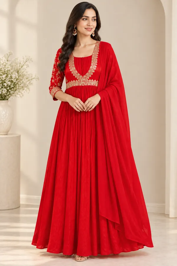 Red_Pure_Chinon__Gown_For_Women