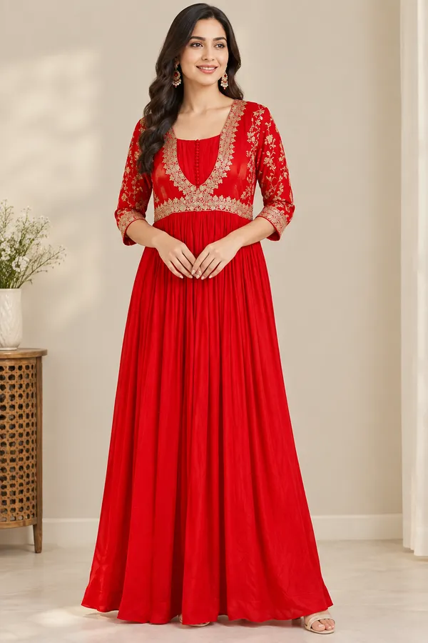 Red_Pure_Chinon__Gown_For_Women