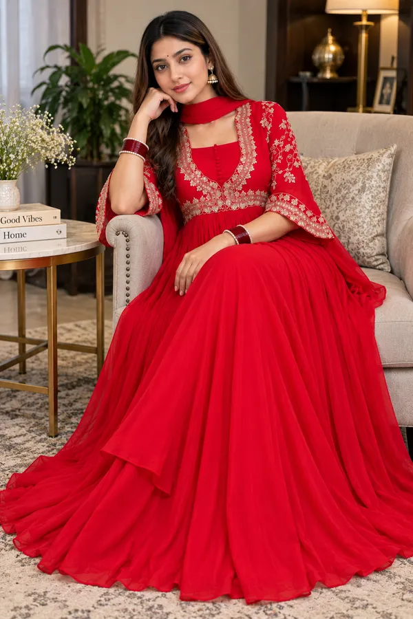 Red_Pure_Chinon__Gown_For_Women