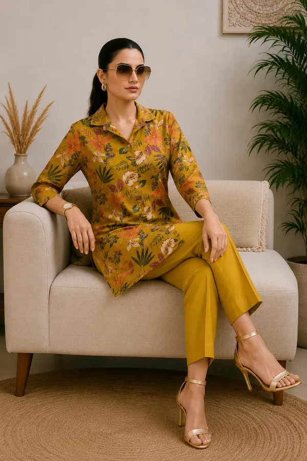 Yellow_Rayon_Floral_Print_Straight__Co-ord_set__For_Girls