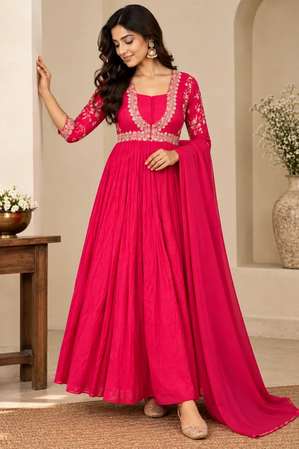 Pink_Chinon_Flared_Embroidered_Gown_For_Women