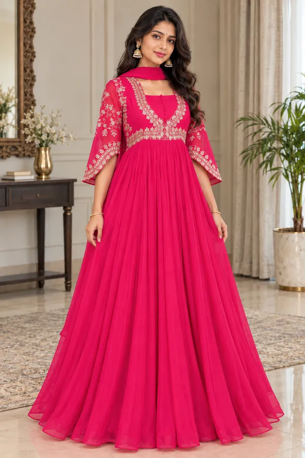 Pink_Chinon_Flared_Embroidered_Gown_For_Women