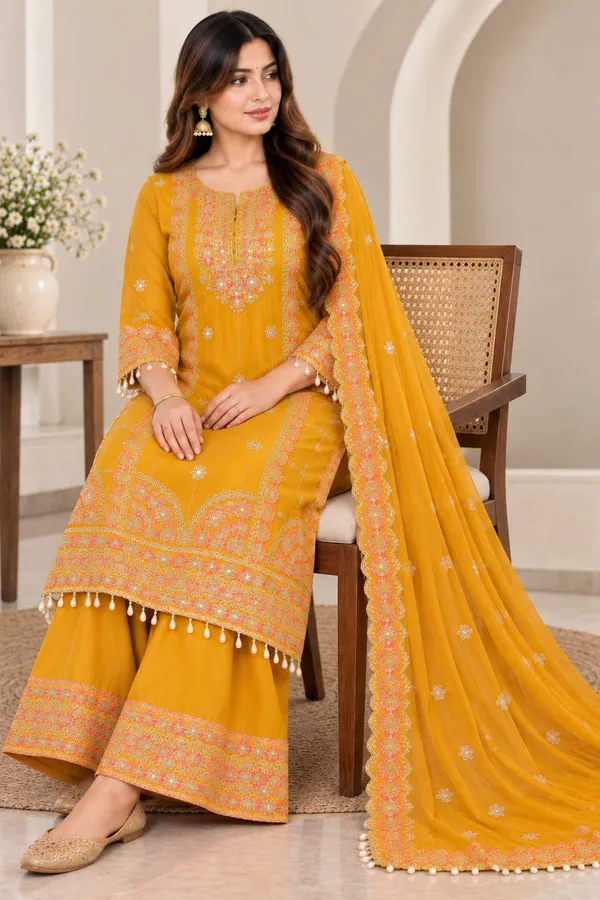 Mustard_Chinon_Straight_Embroidered_Kurta_Dupatta_Set_For_Women