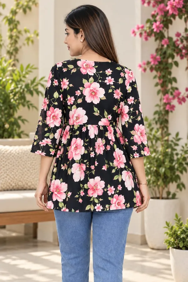Black_Cotton_Floral_Print_Flared_Tunic_For_Women
