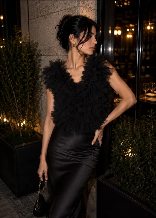 Black_Organza_Sleeveless_Ruffle_Top_For_Women