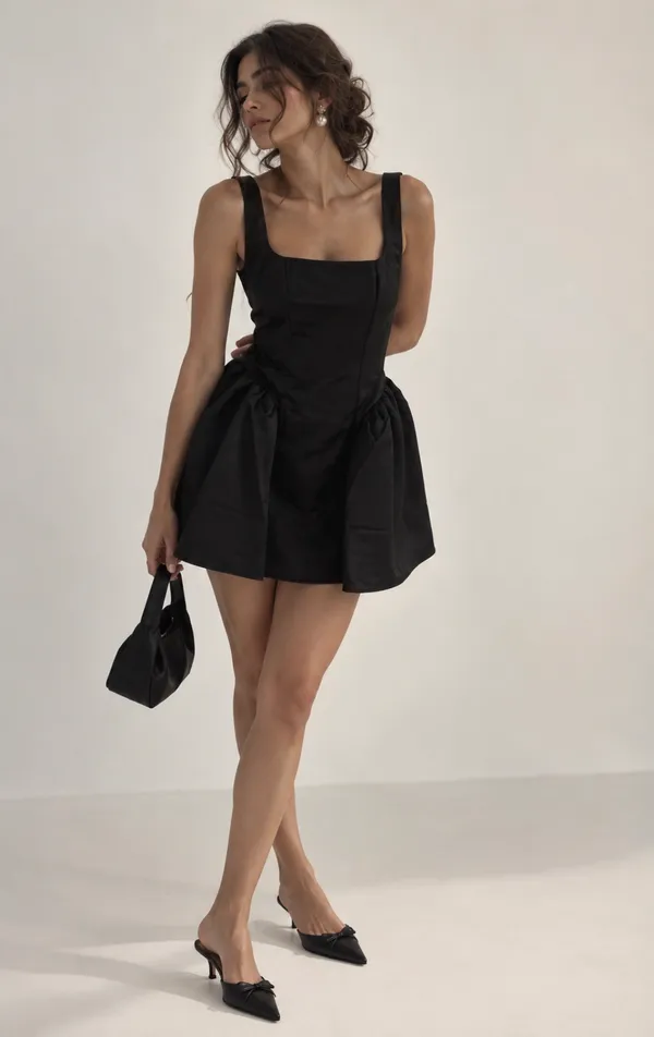 Black_Satin_Sleeveless_Square_Neck_Mini_Dress_For_Women