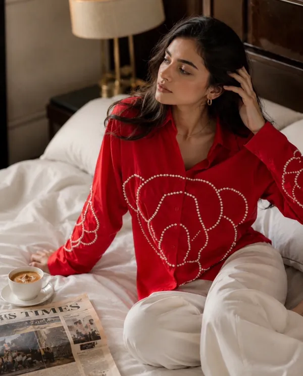 Red_Cotton_Embellished_Shirt_For_Women