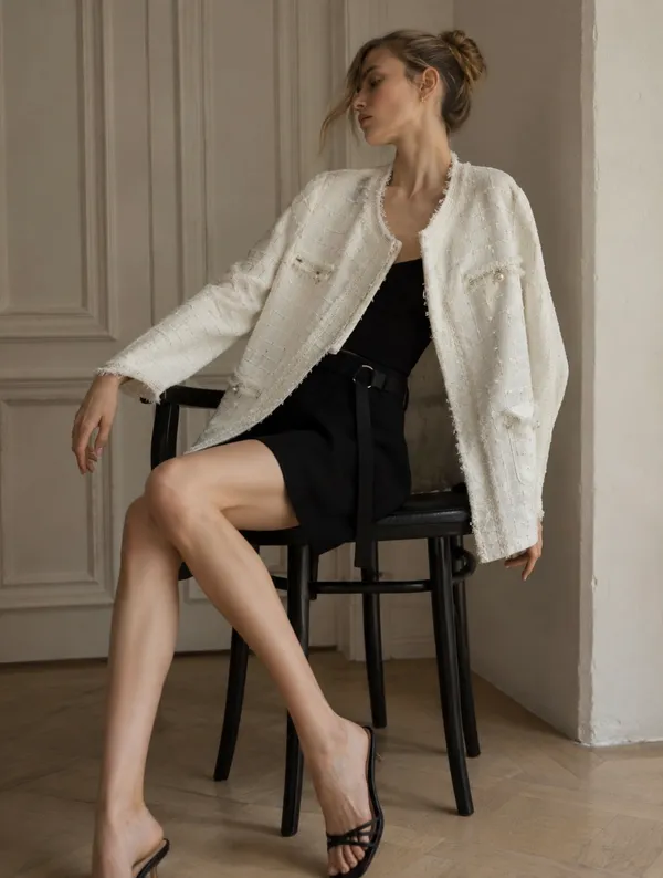 White_Tweed_Open_Front_Jacket_For_Women