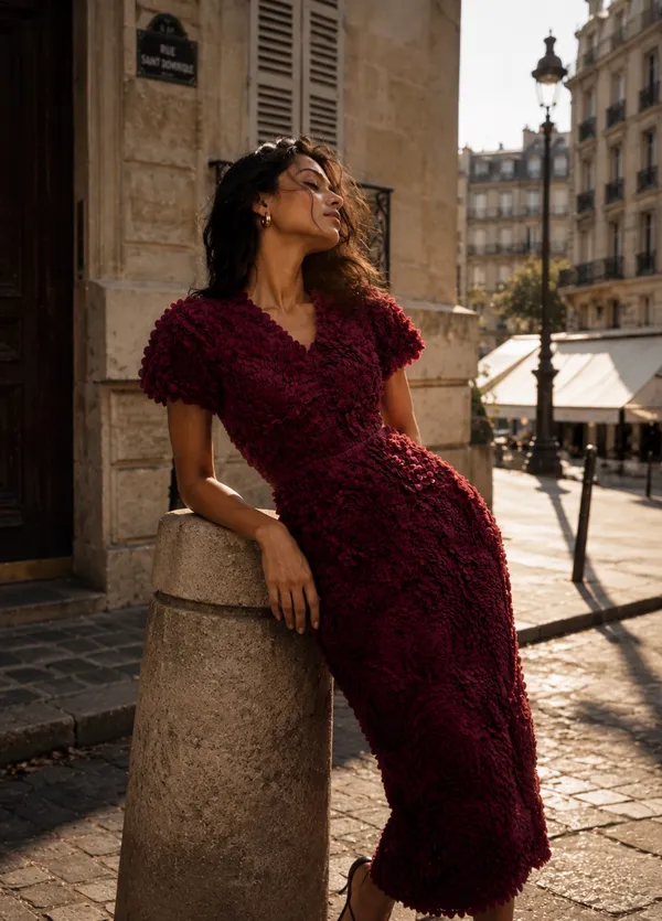Red_Poly_Textured_Fitted_Maxi_Dress_For_Women