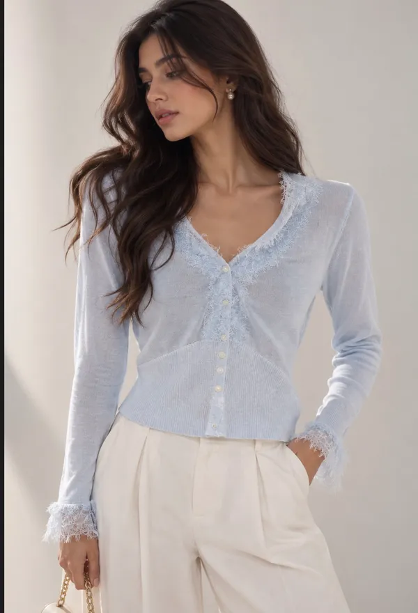 Light_Blue_Cotton_Knit_Fitted_Cardigan_For_Women