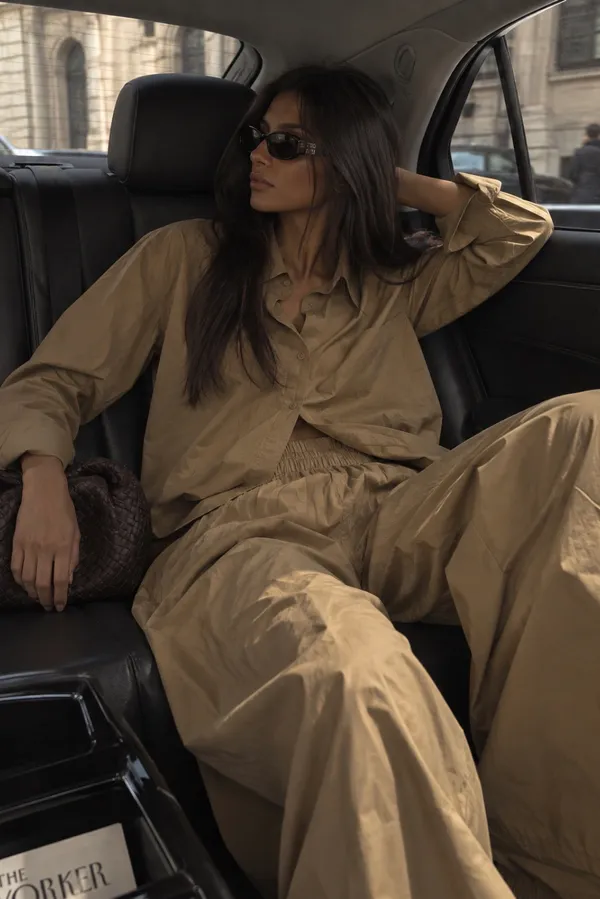 Olive_Cotton_Relaxed_Fit_Shirt_And_Wide_Leg_Pants_Set_For_Women