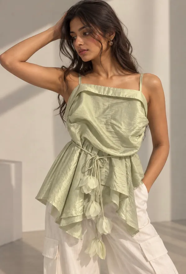 Green_Cotton_Silk_Textured_Peplum_Top_For_Women