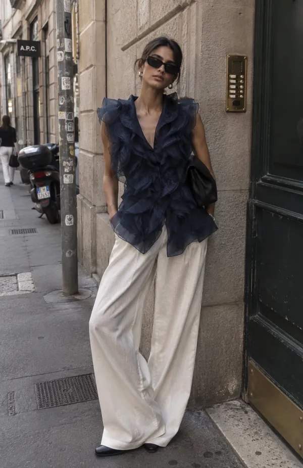 Navy_Crepe_Organza_Ruffle_Top_For_Women