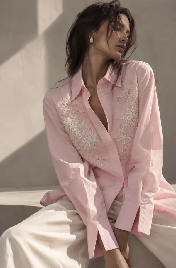Pink_Cotton_Embroidered_Shirt_For_Women
