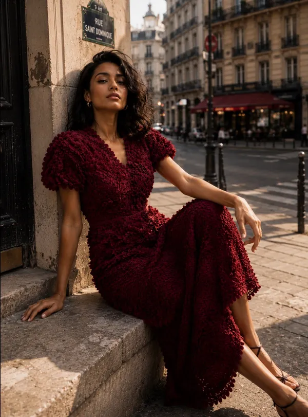 Red_Poly_Textured_Fitted_Maxi_Dress_For_Women