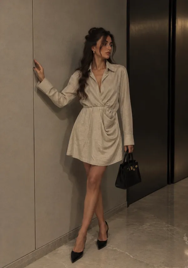 White_Cotton_Wrap_Shirt_Dress_For_Women
