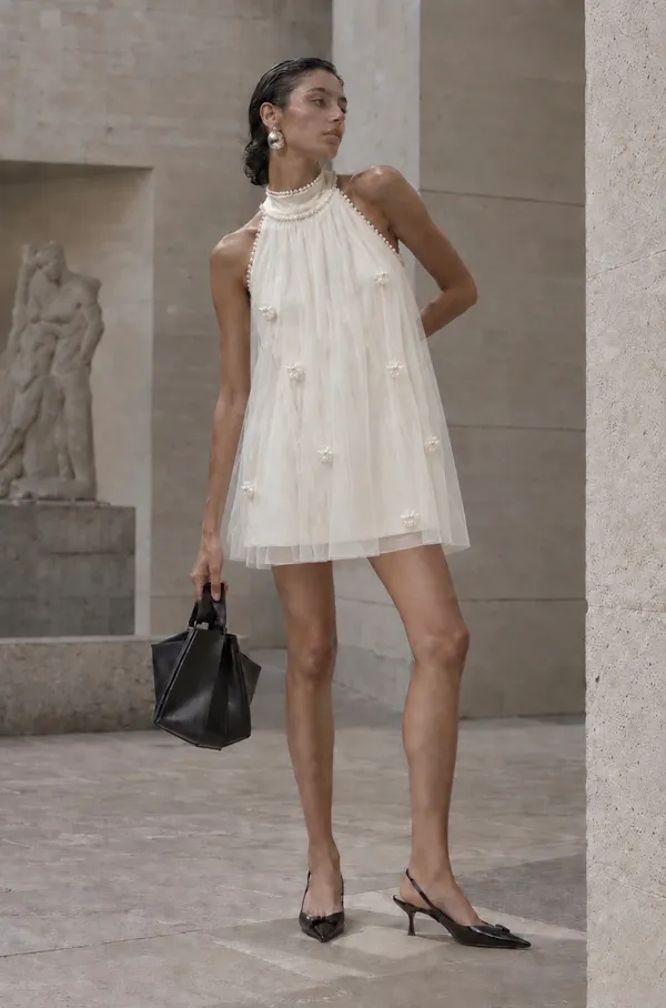 White_Organza_A-Line_Mini_Dress_For_Women