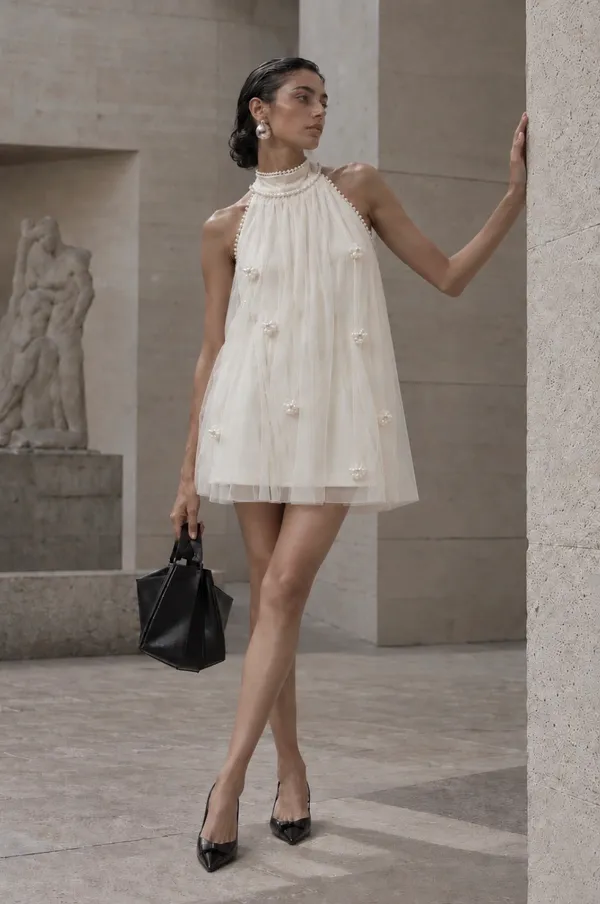 White_Organza_A-Line_Mini_Dress_For_Women