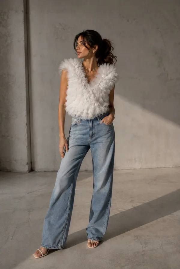 White_Organza_Sleeveless_Textured_Top_For_Women