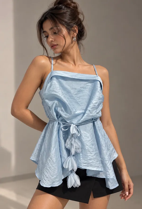 Light_Blue_Cotton_Silk_Strappy_Peplum_Top_For_Women