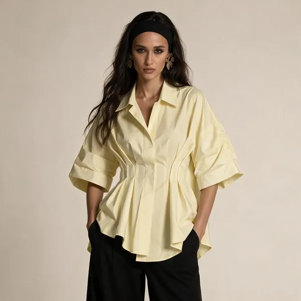 Yellow_Cotton_Peplum_Collared_Shirt_For_Women