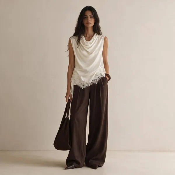 Ivory_Satin_Cowl_Neck_Sleeveless_Top_For_Women