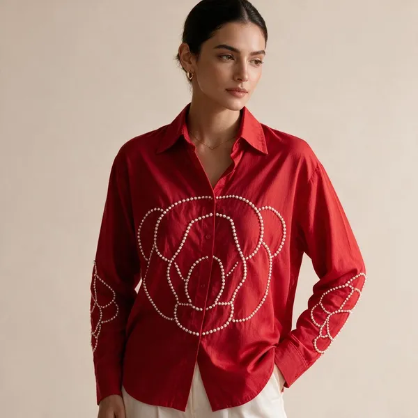 Red_Cotton_Embellished_Shirt_For_Women