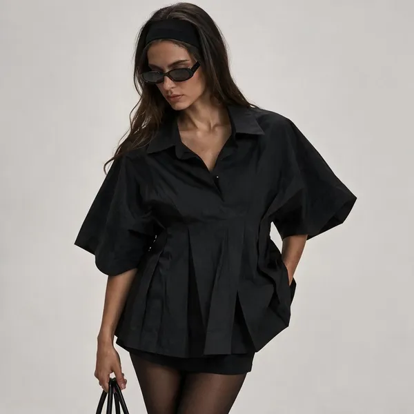 Black_Cotton_Oversized_Pleated_Shirt_For_Women