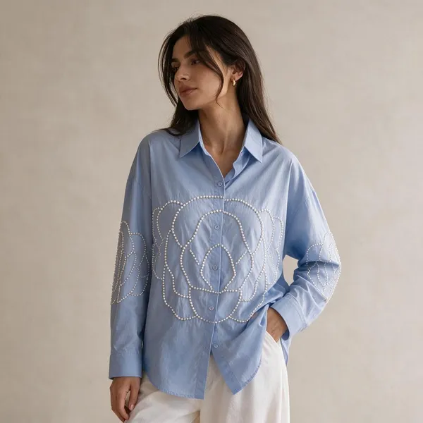 Light_Blue_Cotton_Embellished_Casual_Shirt_For_Women