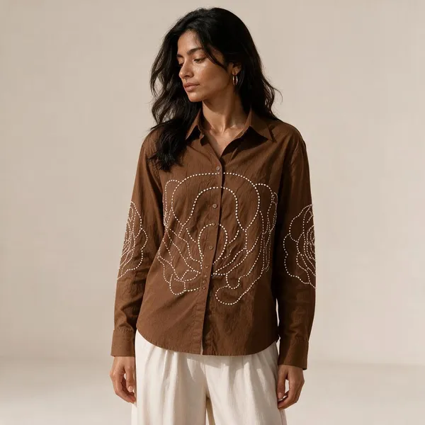 Brown_Cotton_Relaxed_Fit_Embroidered_Shirt_For_Women