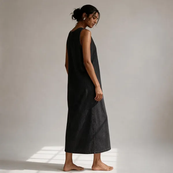 Black_Denim_Sleeveless_Midi_Dress_For_Women