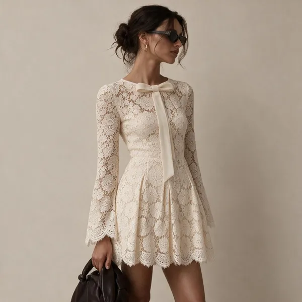 White_Net_Lace_Fit_And_Flare_Mini_Dress_For_Women