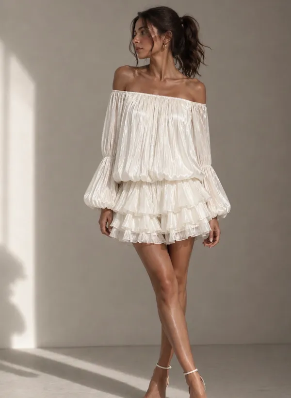 White_Poly_Off_Shoulder_Ruffle_Jumpsuit_For_Women
