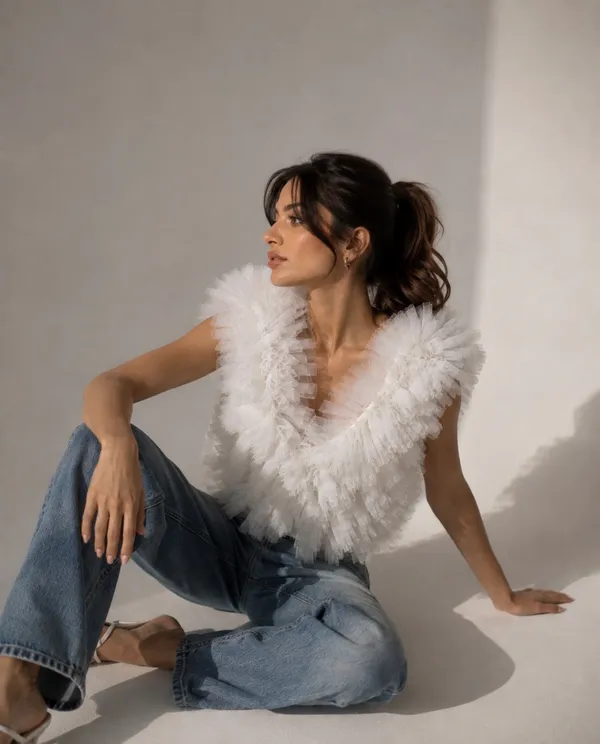 White_Organza_Sleeveless_Textured_Top_For_Women