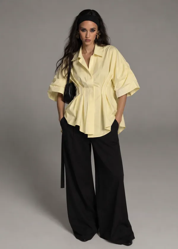 Yellow_Cotton_Peplum_Collared_Shirt_For_Women