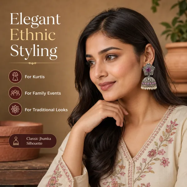 Purple_&_Silver_oxidise_With_Pearl_Work_elephant_Jhumka_Earrings_For_Women_&_Girls_
