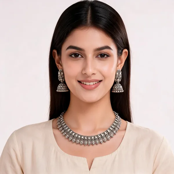 Silver_oxidise_Metal_Necklace_And_Earring_Set_For_Women