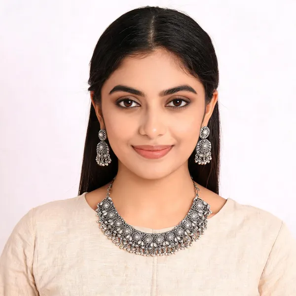 Oxidized_Silver_White_Metal_Traditional_Necklace_Set_For_Women_&_Girls_
