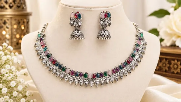 Oxidized_Silver_Multicolor_Necklace_And_Earring_Set