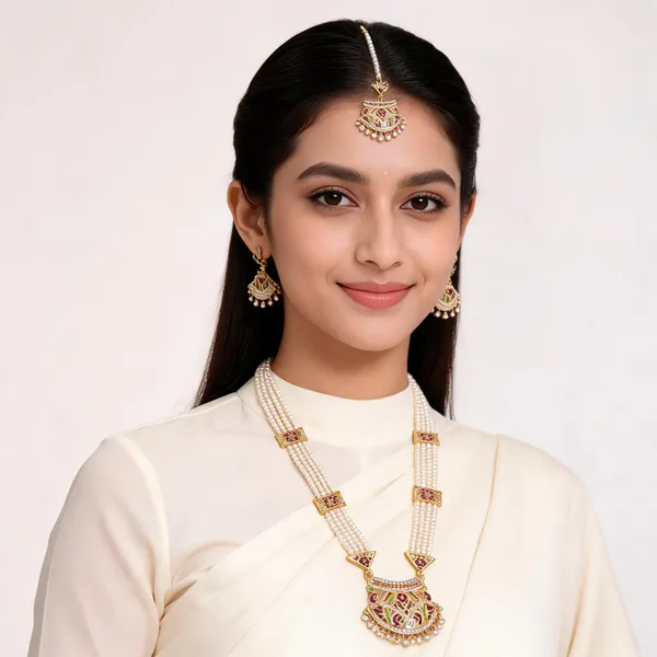 Gold_&_Pearl_White_Metal_Kundan_Necklace_Set_For_Women